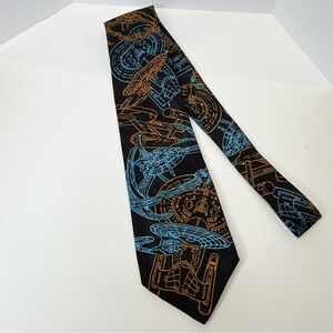 Vintage Ralph Marlin Men's Tie Star Trek Enterprise & Space Station 100% Silk